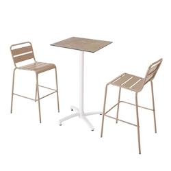 Oviala Business Ensemble table haute stratifié marbre beige et 2 chaises hautes taupe - gris 110573_0