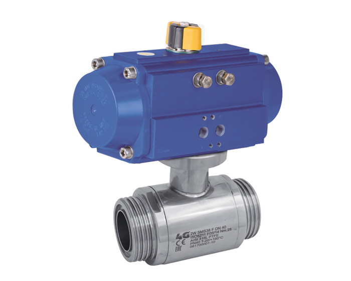 Robinet tournant sphérique en acier inoxydable 316L - Visser SMS - Actionneur pneumatique agroalimentaire - 313 SMS_0