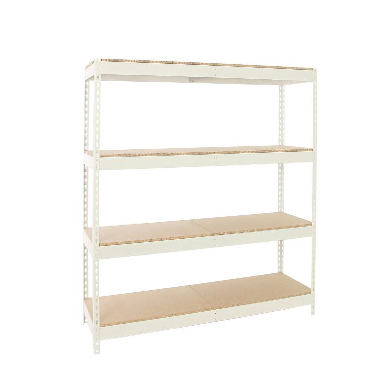 SimonRack Rayonnage industriel, 2000x1800x750 mm, 400 kg au point de flexion, 4 étagères bois, rayonnage garage, Blanc/Bois- Ecoforte - blanc métal_0