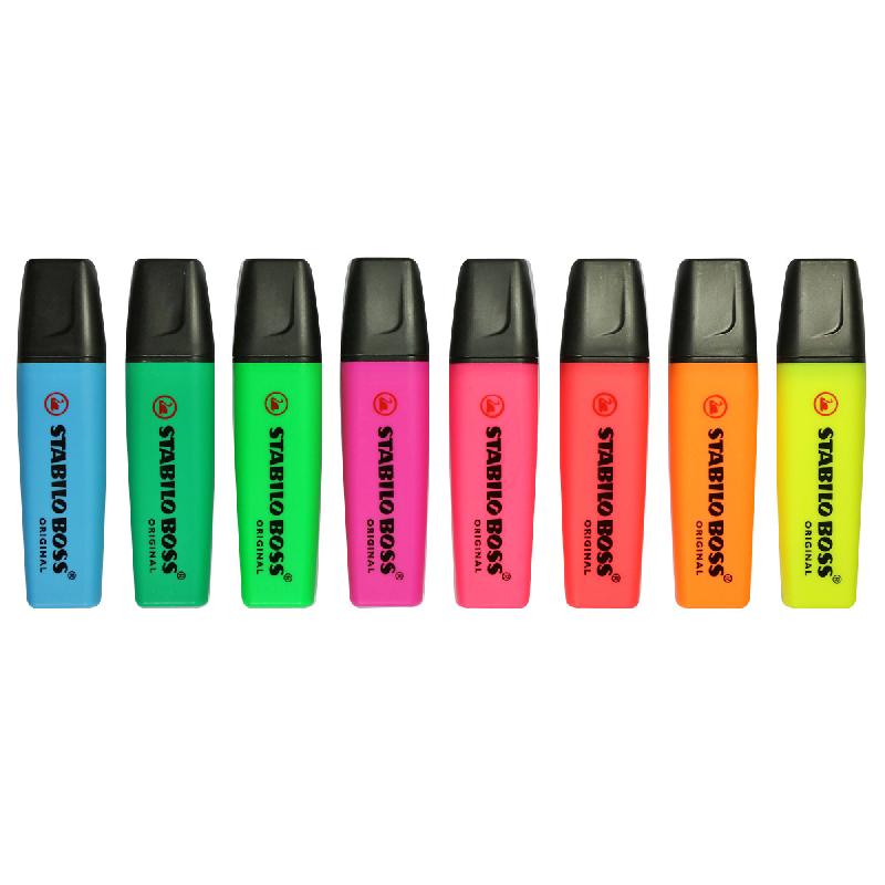 STABILO BOSS - POCHETTE DE 8 - COLORIS ASSORTIS : JAUNE/BLEU/ROSE/TURQUOISE/VERT/ROUGE/ORANGE/LILAS