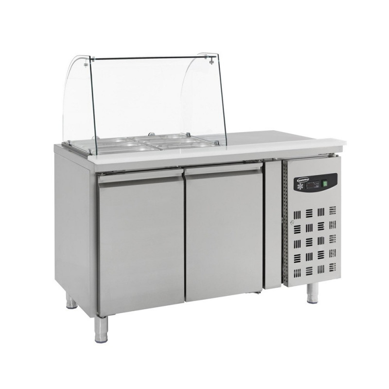 Table réfrigérée 2 portes avec vitrine pour Bubble Tea - 314L - 18 bacs gastronormes 1/9 - Acier inoxydable_0
