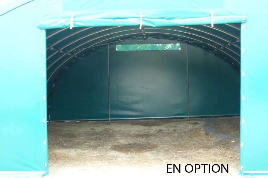 Tunnel de stockage pro / fermé / structure en acier / couverture en pvc  / porte / pignon_0