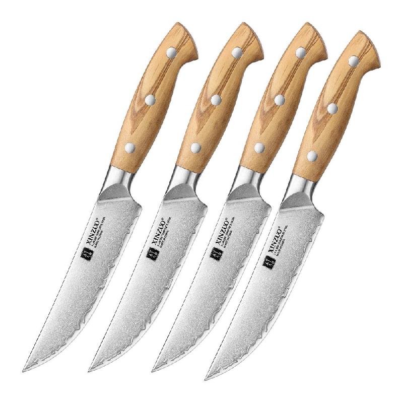 XinZuo - Ensemble de couteaux à steak en acier composite 4 pièces - Lame 14 cm - Poids 110 grammes (4x) - Série X02O Pin - multicolore multi-matér_0
