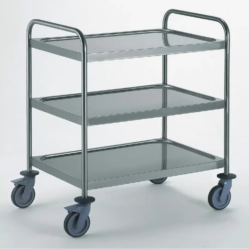 Chariot de service acier inoxydable avec 2 arceaux 3 plateaux 800 x 530 mm_0