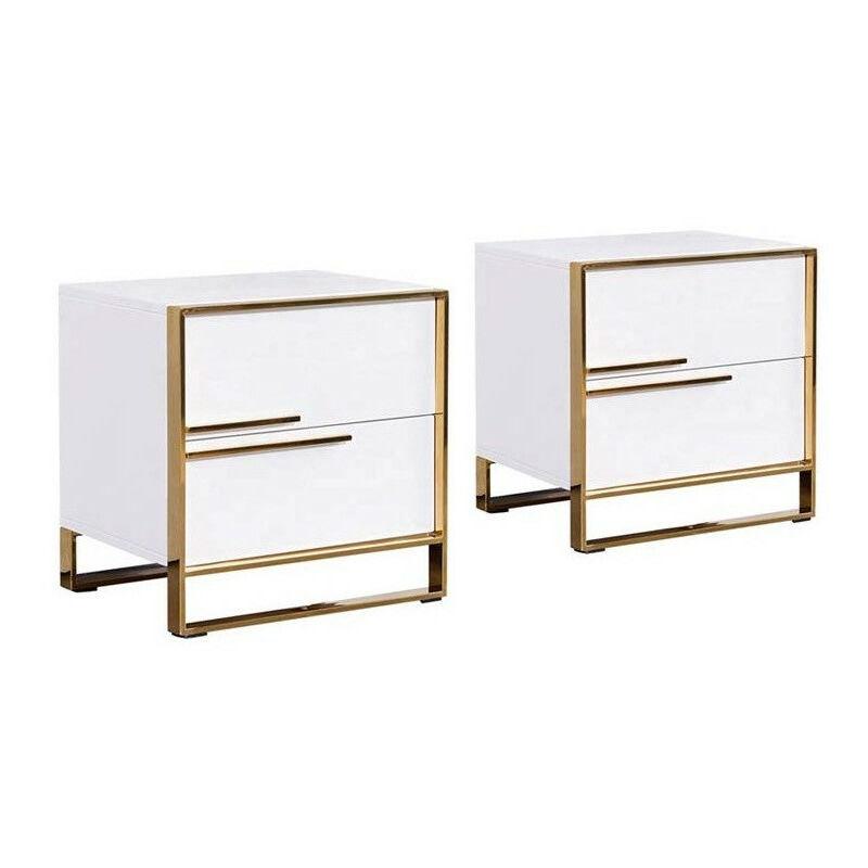 MEUBLER DESIGN - TABLES DE CHEVET OR VENETO LOT DE 2, BOIS, ACIER INOXYDABLE, RECTANGULAIRE, STYLE CONTEMPORAIN, 50 X 40 X 50 CM - BLANC