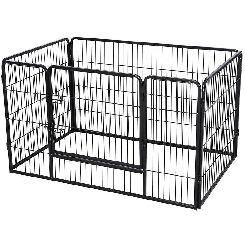 FEANDREA LUXE PARC POUR CHIEN 122 X 80 X 70CM ENCLOS EN FER POUR ANIMAUX DE COMPAGNIE AMOVIBLE ET TRANSPORTABLE PARC À CHIOTS NOIR PAR SONGMICS PPK74H