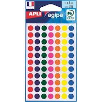 PASTILLES ADHÉSIVES Ø 8 MM AGIPA 100624 COULEURS ASSORTIES - POCHETTE DE 385