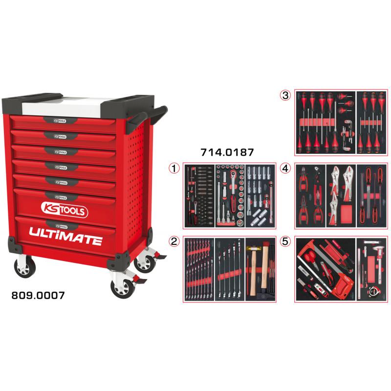 Servante PEARLline rouge 7 tiroirs équipée de 187 outils - KS Tools | 809.7186_0
