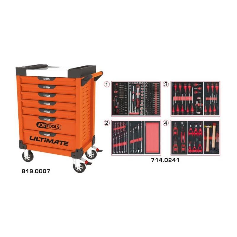 Servante ULTIMATE orange 7 tiroirs équipée de 241 outils - KSTools | 819.7241_0