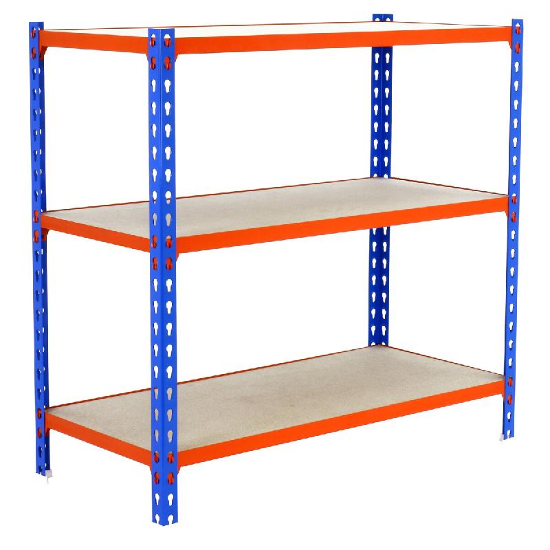 SimonRack Étagère Rangement 1000x1100x300 mm, 3 niveaux, plateaux en bois, charge 200 kg par niveau, Bleu/Orange - Maderclick - métal 8425437086045_0