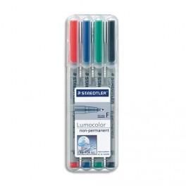 STAEDTLER POCHETTE DE 4 FEUTRES POUR RÉTROPROJECTION POINTE FINE ENCRE SOLUBLE COLORIS ASSORTIS LUMOCOLOR