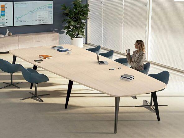 Table de réunion format trapèze pour 14-16 personnes - Plateau mélaminé - 18 coloris au choix - Largeur 400 ou 480 cm_0