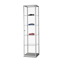 Vitrine d'exposition colonne en verre trempé - 50x50x198,4cm - SARAZINO Vitrines - Structure aluminium anodisé argent_0