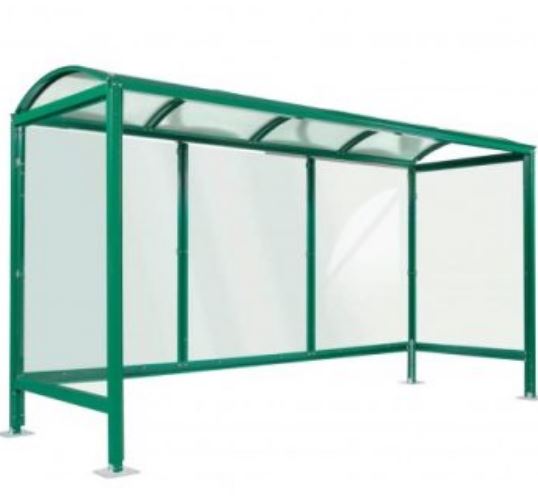 Abri Bus Viareggio en acier galvanisé 2,5 mm - couverture polycarbonate anti-UV - bardage verre trempé sécurit_0
