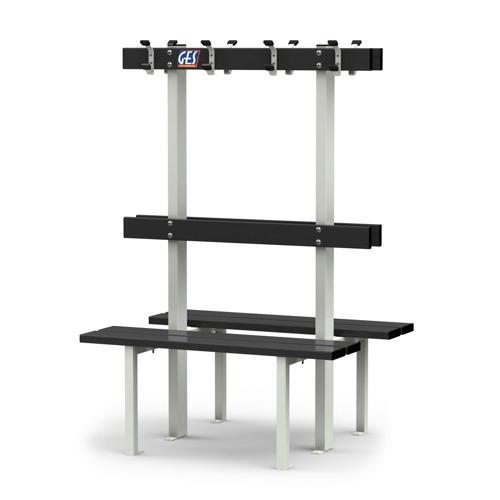 BANC VESTIAIRE DOUBLE SUR PIEDS AVEC PORTE PATÈRES LONGUEUR GES ASSISE ALU