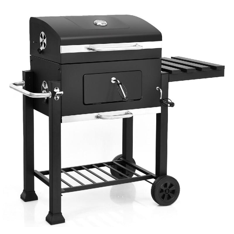 BARBECUE À CHARBON MOBILE AVEC TABLETTE LATÉRALE ET 2 ROUES GRILLE DE MAINTIEN AU CHAUD ET DE CUISSON POUR PIQUE-NIQUE FÊTES 20_0005581_0