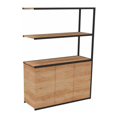 BIBLIOTHÈQUE LUMYA L 120 X P 41,5 X H 162 CM MODULE SUIVANT STRUCTURE MÉTAL NOIR 3 PORTES CHÊNE NATUREL