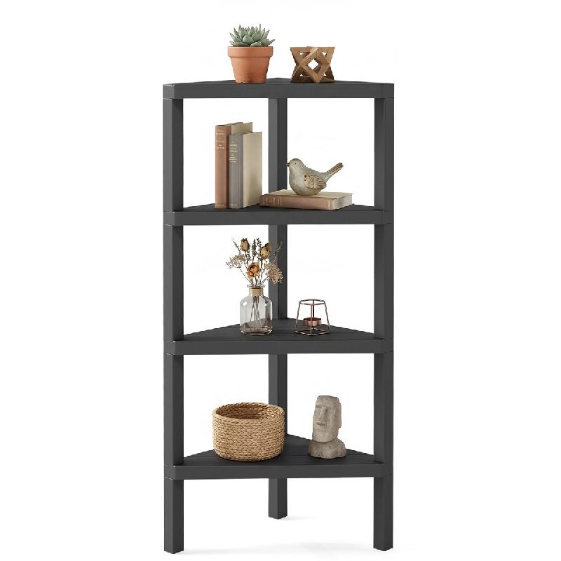 COSTWAY Étagère d'angle 4 niveaux, présentoir en PP, moderne, au sol, Noir - noir plastique polypropylène VL32647NW_0