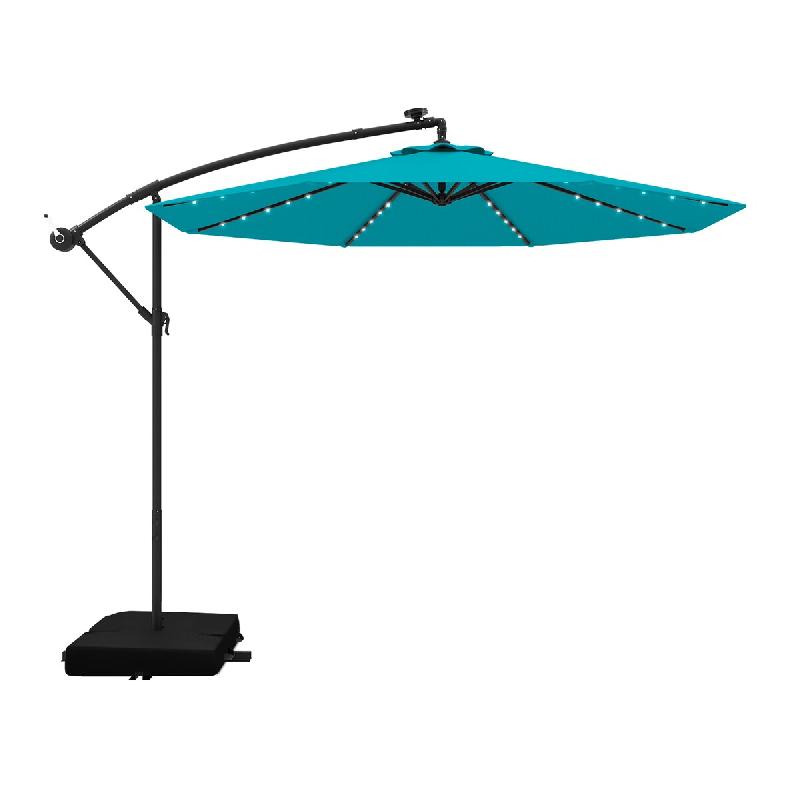 COSTWAY Parasol sur mât avec sacs, Ø300cm, 40 LED solaires et manivelle, jardin, UV, turquoise. - vert métal ZB35318FG_0