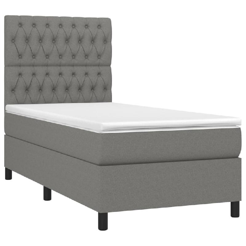 Décoshop26 - Cadre de lit LED avec sommier tête de lit matelas 100x200 cm tissu gris foncé TDL0208439 - gris 3001540282724_0
