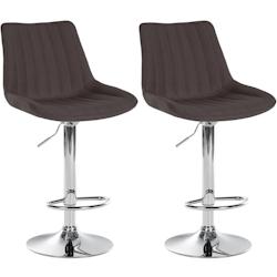 Décoshop26 - Lot de 2 tabourets de bar réglable en hauteur pivotant à 360° assise en tissu taupe couture verticale pied métal 10_0004434 - 300025_0