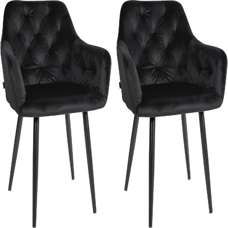 Décoshop26 - Set de 2 chaises de salle à manger design moderne couture capitonné assise en velours noir 10_0001632 - noir 3000250587921_0