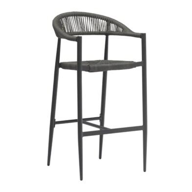 Emh Chaise de bar professionnelle Roppy empilable – structure aluminium anthracite et cordage gris – design moderne – usage chr intérieur/exté_0