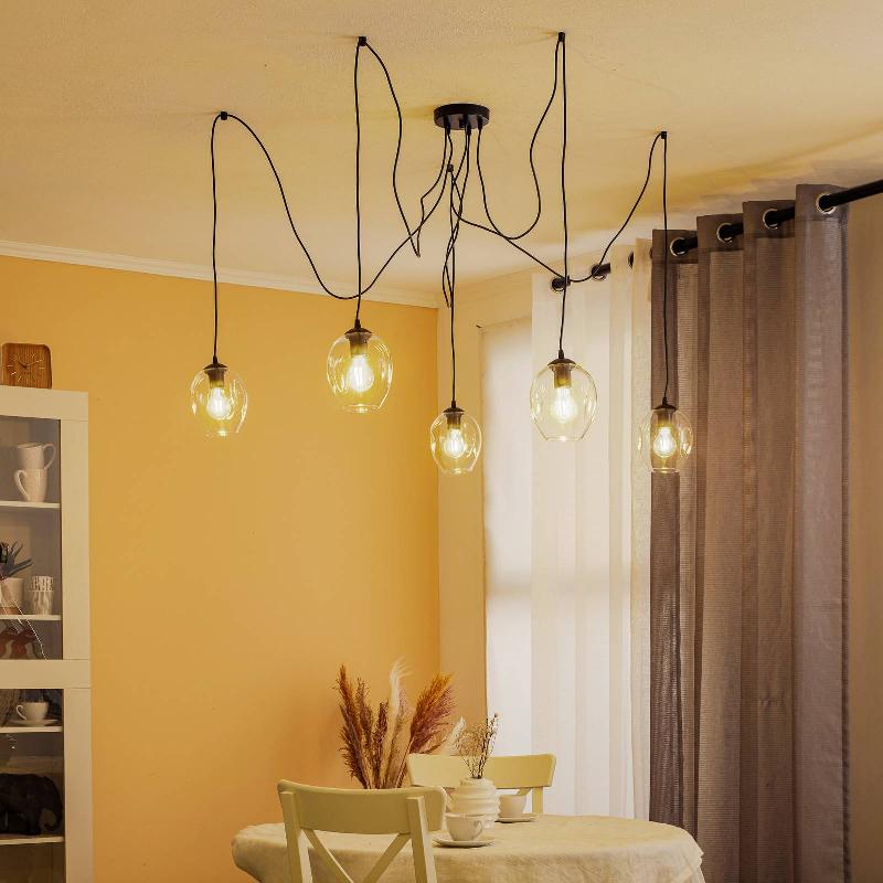 EMIBIG LIGHTING SUSPENSION STARLA DÉCENTRÉE 5 LAMPES TRANSPARENTE