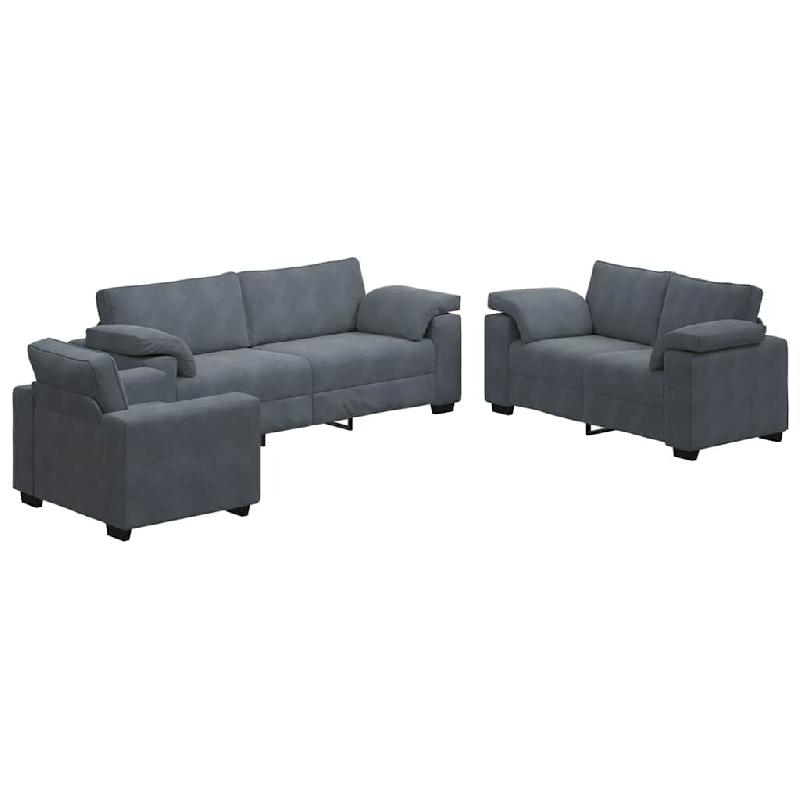 Ensemble de canapés 3 pcs avec coussins Gris foncé Velours Modèle Vega Logic Pro - Matériau naturel 8721158678478_0