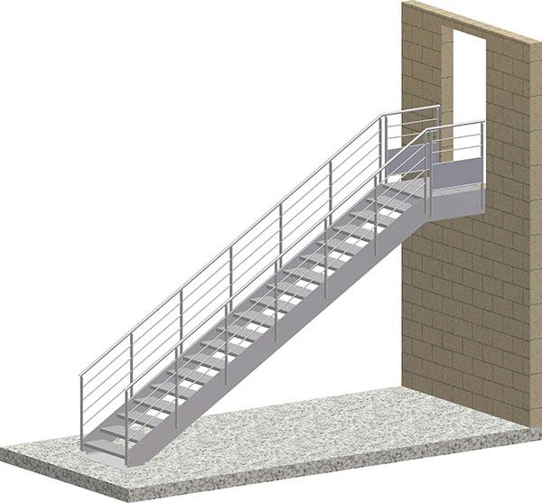 Escalier droit économique à 1 volée - Conforme E.R.P., code du travail et NF P01-012_0