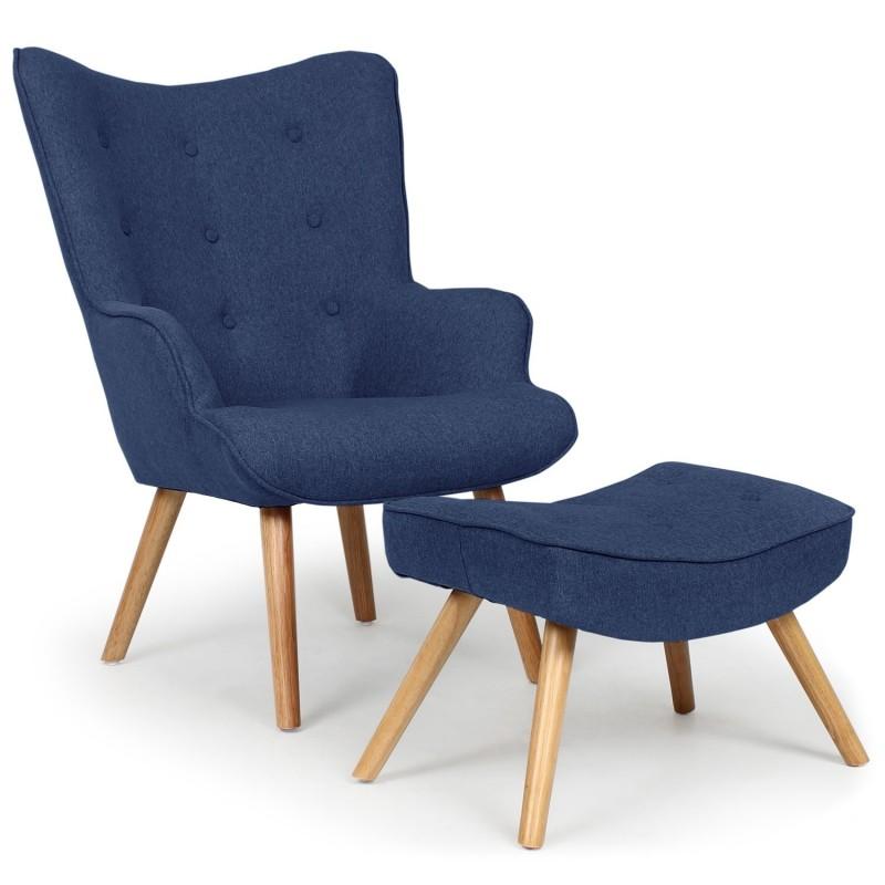Fauteuil & Pouf Scandinave Orle 100 cm Bleu - Paris Prix - Design confortable avec dossier haut et pouf assorti_0