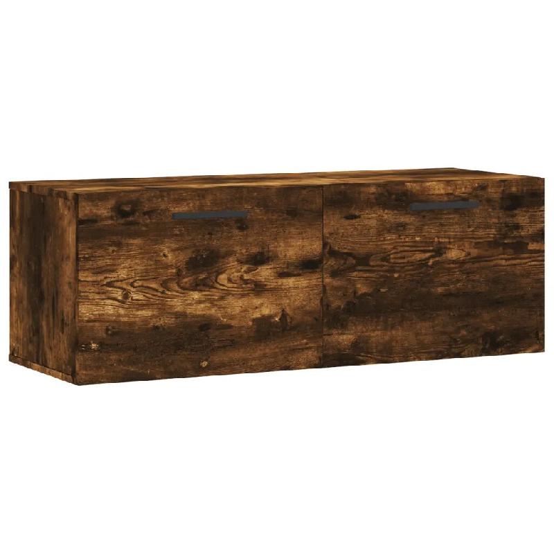 Helloshop26 - Armoire murale design fonctionnelle rangement décoratif 100 x 36,5 x 35 cm en bois d'ingénierie chêne fumé 02_0048896 - Bois massif_0