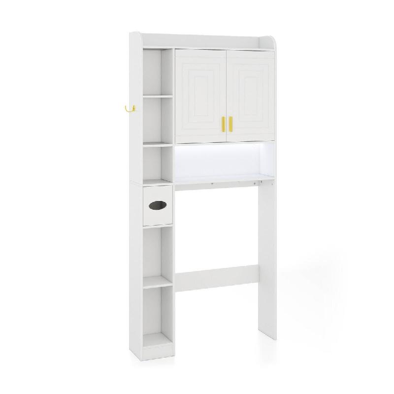 Helloshop26 - Étagère au-dessus des toilettes meuble de rangement autoportant 80 x 20 x 171 cm avec éclairage LED finition blanche 20_0019612 - bla_0