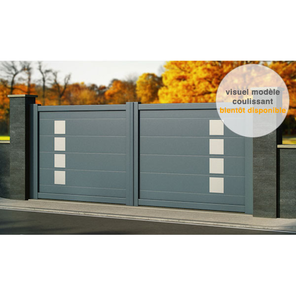 Portail coulissant Megève - droit - plein - en aluminium thermolaqué sur mesure_0