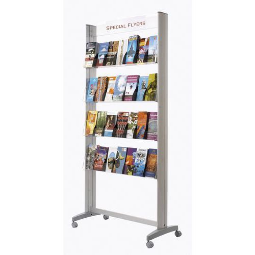 PRÉSENTOIR S/ROULETTE P/FORMATS 1/3 A4 4 TABLETTES GRIS - PAPERFLOW