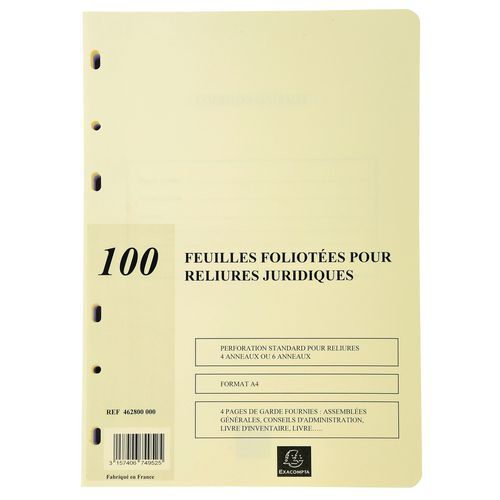 RECHARGE DE 100 FEUILLETS A4 80G POUR RELIURE JURIDIQUE - EXACOMPTA