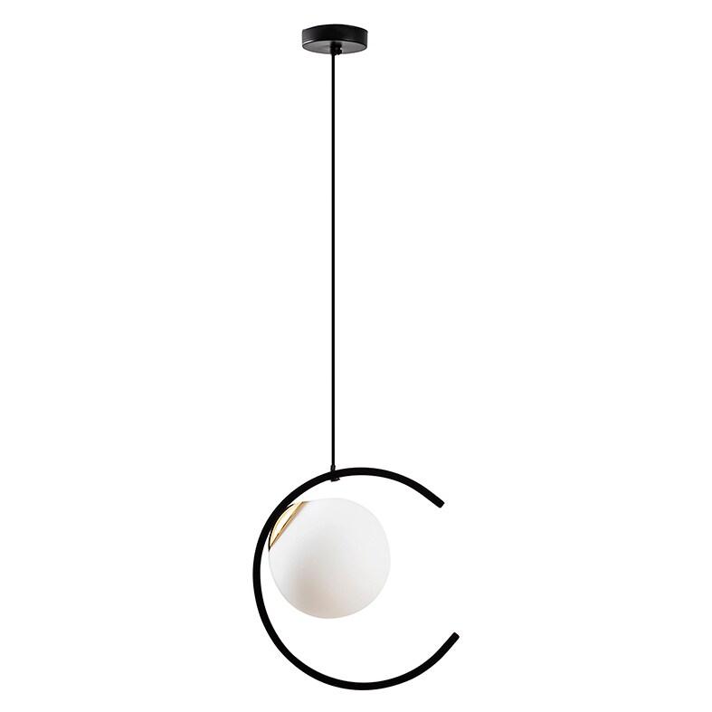 ROSSINI ILLUMINAZIONE Lampe À Suspension Tsuki Noir-Or Poli Avec Diffuseur En Verre Satiné, Raccordement E27, Ip20, Design Semi-Circulaire Élégant_0