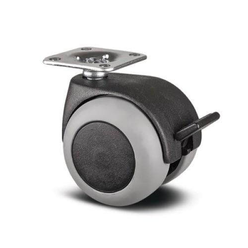ROULETTE PIVOTANTE POUR TABLES ET BUREAUX AVEC PLATINE 38X38 MM - AVEC FREIN TENTE