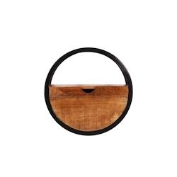 SIT Möbel Étagère murale | Ronde | 1 tiroir | Manguier naturel | Structure en métal noir | L 40 x P 20 x H 40 cm - multicolore multi-matériau 14367-01_0
