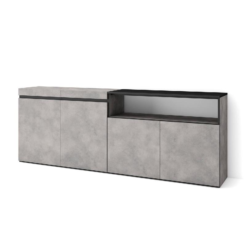SKRAUT HOME Buffet salon et cuisine, 200x75x35cm, 4 Portes, Meuble chaussure, Ciment - gris Bois manufacturé 61_13_0