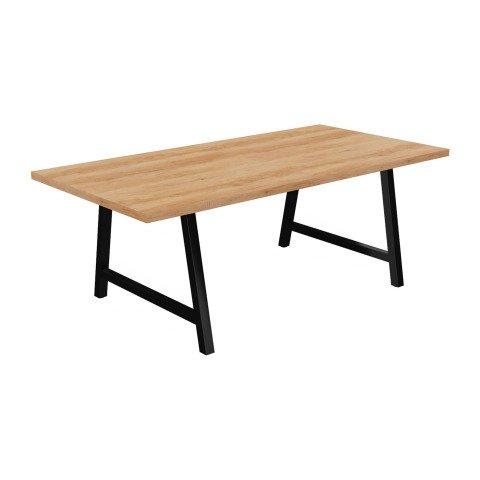 TABLE DE RÉUNION SYNERGY L 200 X P 100 X H 74 CM PIED MÉTAL NOIR PLATEAU CHÊNE NATUREL