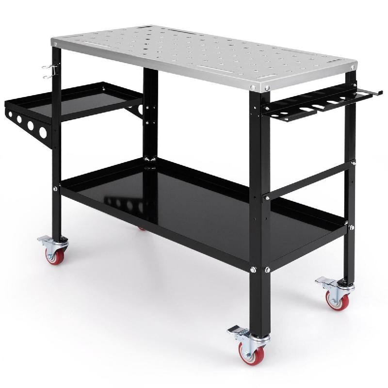 Table de soudage mobile 92 x 46 cm avec 4 roues verrouillables et espace de rangement pour outils en métal noir 20_0014053 - noir métal 3000228064140_0