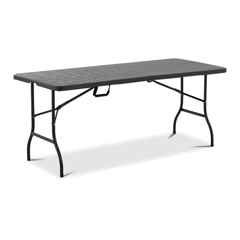 TABLE PLIANTE DE JARDIN D\'EXTÉRIEUR TRAITEUR (183 X 75 X 74 CM, CAPACITÉ DE CHARGE : 150 KG, ACIER, POLYÉTHYLÈNE, COLORIS : NOIR) 14_0004484_0