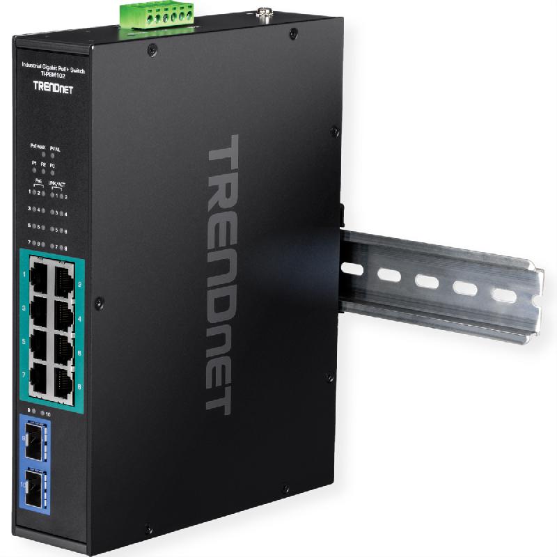 TRENDnet TI-PGM102 Switch Rail DIN industriel PoE+ Gigabit à 10 ports, -20° – 65°C_0