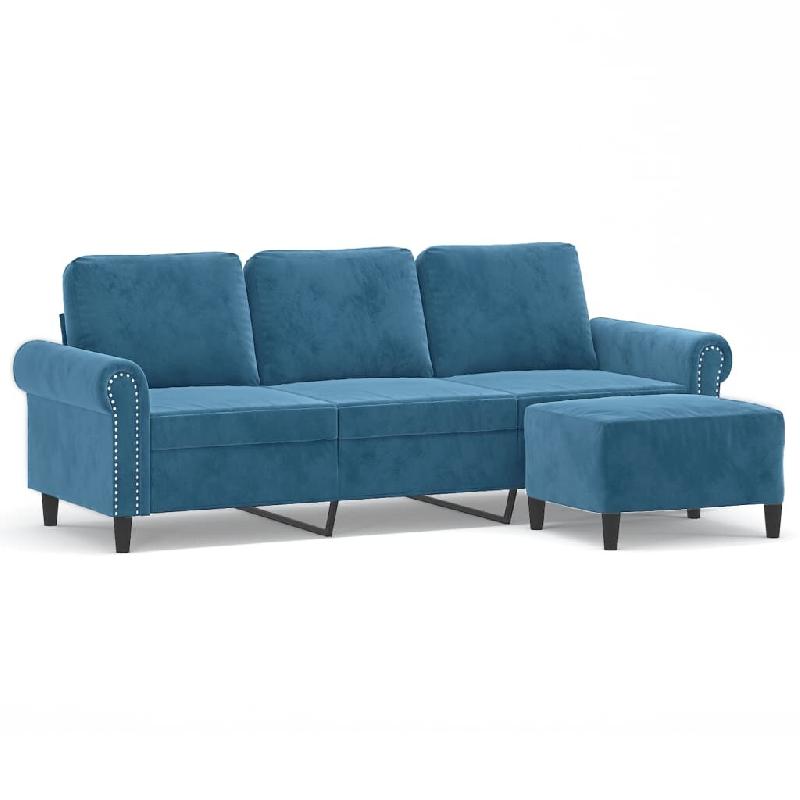 VidaXL Canapé à 3 places avec repose-pieds Bleu 180 cm Velours Modèle Orion Master Bois - 3201224_0