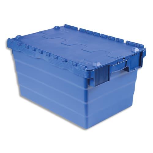 Viso bac de rangement navette 54L - polypropylène bleu - gerbable avec poignées ergonomiques et porte-étiquette - dim. L60 x H32 x P40 cm_0