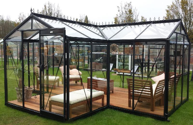 Babette - Serre de jardin en aluminium noir avec vitrage en verre sécurit 4 mm et porte coulissante spacieuse_0