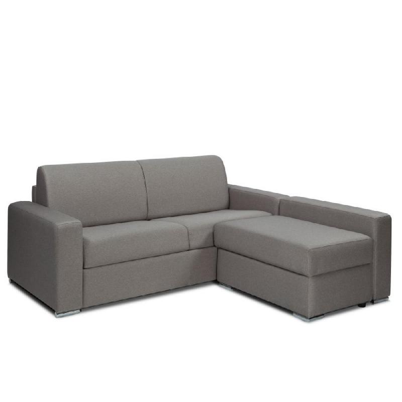Canapé d'angle DREAMER COMPACT convertible express - Chauffeuse coffre - Matelas 16 cm en tweed gris silex - Fabrication italienne_0