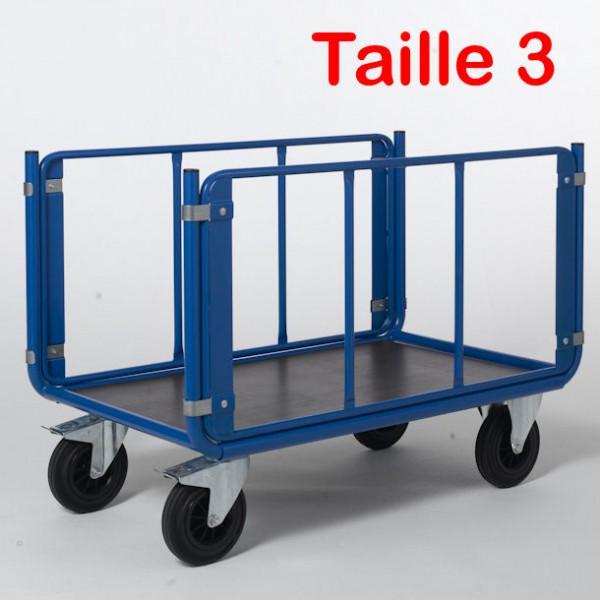 Chariot tubulaire 2 ridelles - Dimensions utiles : 1150 x 720 mm - Capacité jusqu'à 500 kg - 4 roues dont 2 pivotantes à frein - Marque Rolléco_0