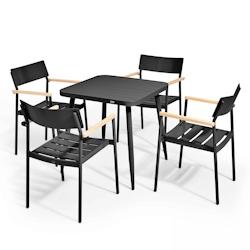 Oviala Business Ensemble table de jardin et 4 fauteuils en aluminium/bois noir - Oviala - noir aluminium 108680_0
